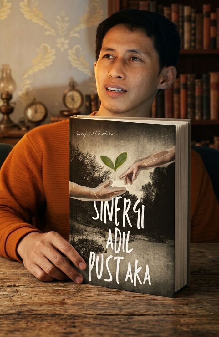 Muftieadil, Motivator dan Penulis, memegang buku terbitan Sinergi Adil Pustaka